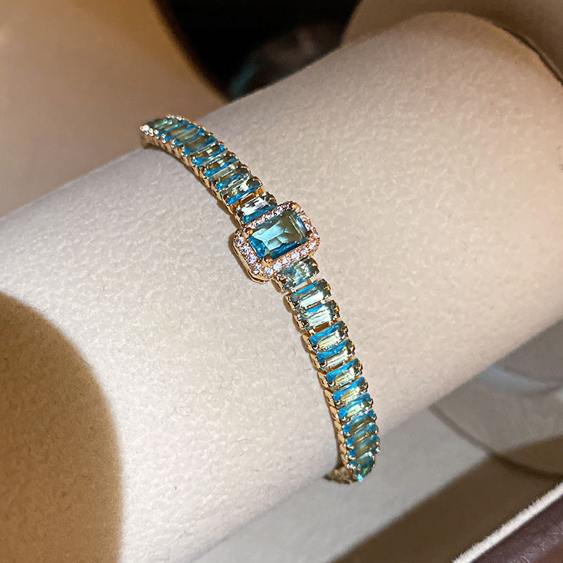 Korean Ins Rhombus Cubic Zirconia Bracelet Dainty Handmade Crafted Bangle Artisan Jewelry