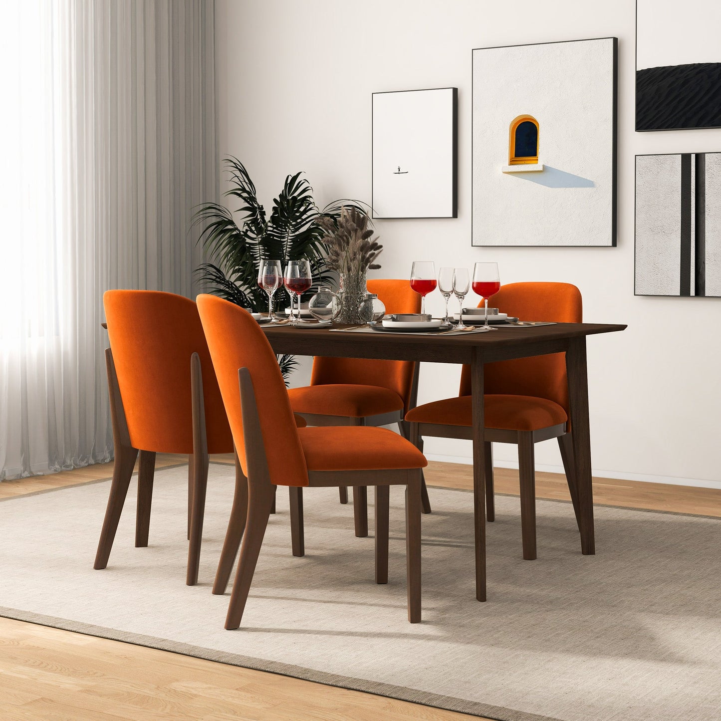New Design Dining Kitchen Mid-Century Modern Chairs With Wood Legs Kaitlyn  Burnt Orange Velvet Dining Chair   Set Of 2   33