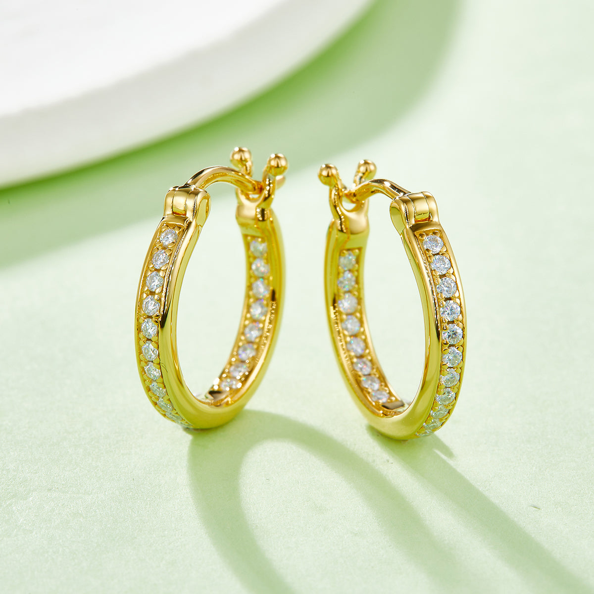 S925 Sterling Silver 38pcs Moissanite Huggie Hoop Earrings For Women 16.5mm Platinum Plated GRA Certified Hypoallergenic Gift Box
