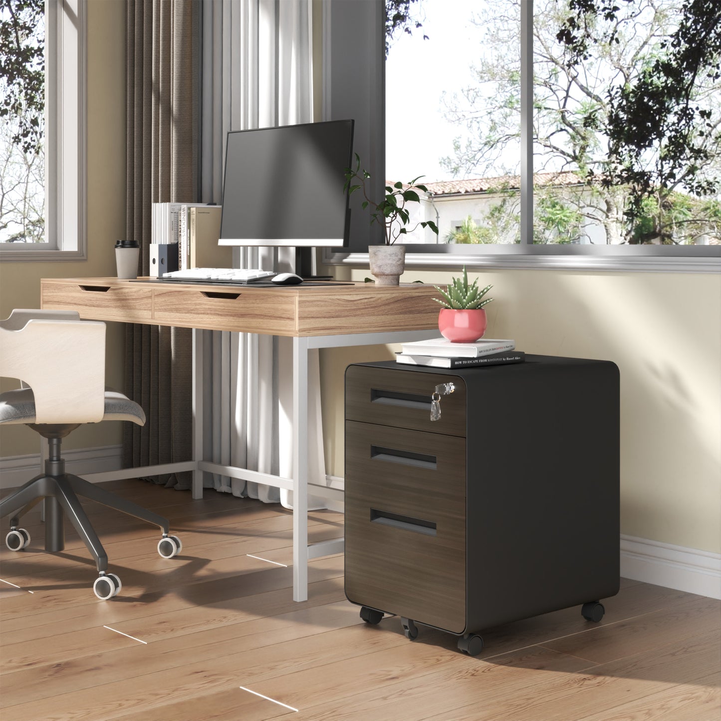 3-Drawer Mobile File Cabinet With Lock, All-Steel Metal Storage Cabinet On Casters, For Home & Office,Black, Fully Assembled, Holds A4 Letter Files