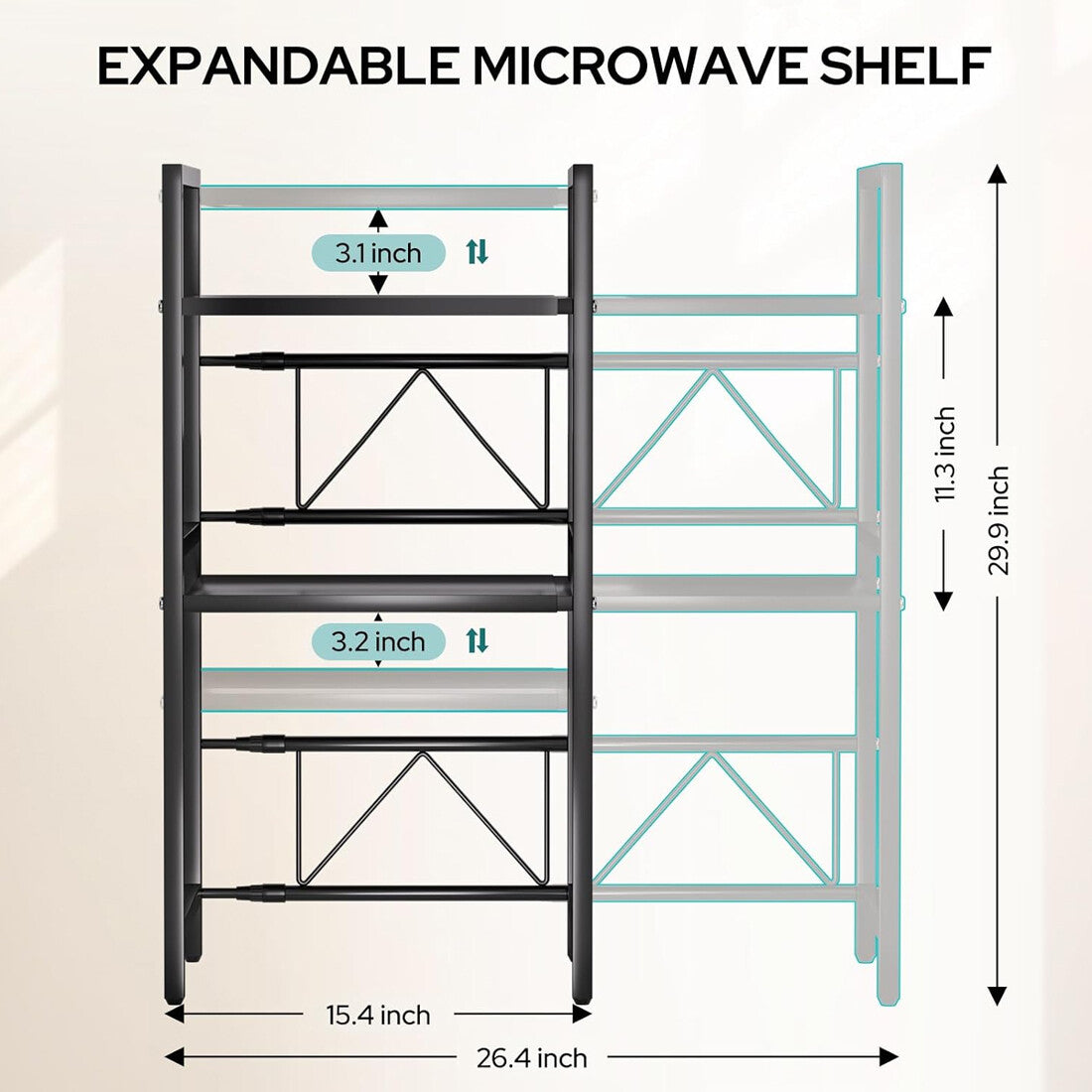 3 Tier Extendable Microwave Oven Rack Heavy Duty Kitchen Stand Storage Shelf UK