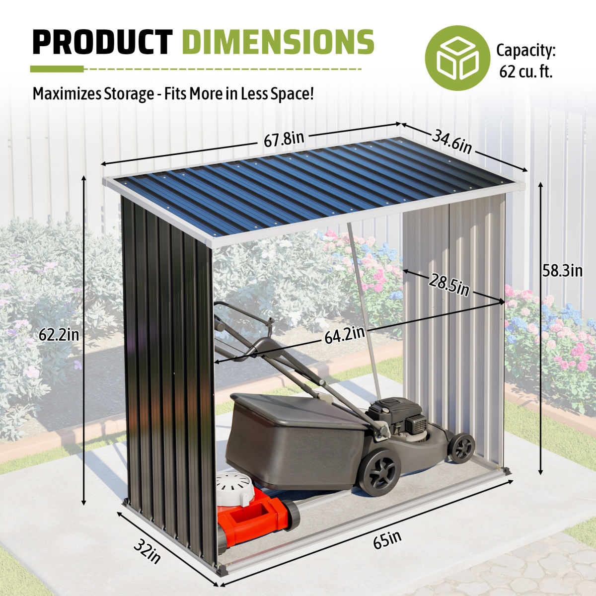 Outdoor Metal Storage Shed - 62 Cu. Ft. Firewood Rack & Patio Organizer With Sloped Roof, Weatherproof For Firewood, Lawn Mower & Yard Tools