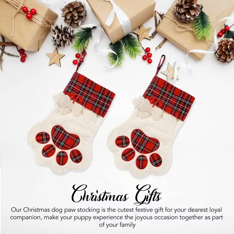 Large 18x11 Inch Dog Christmas Stocking With Red Plaid Design, Perfect For Gifts  Decorations, Hanging Flexibility