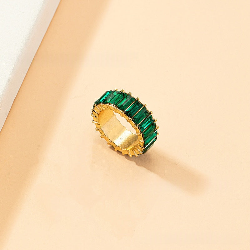 New European And American-style Colorful Crystal Ring With A Gold-plated Base