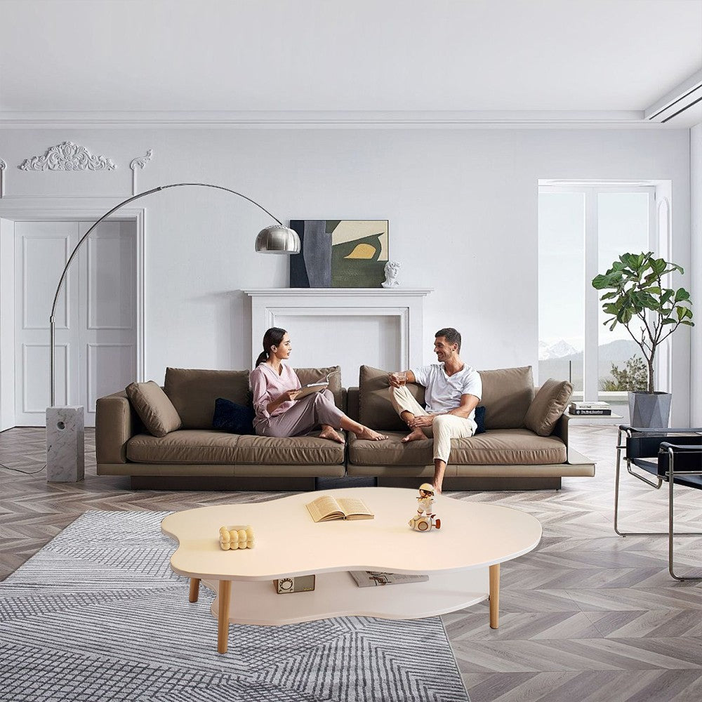 2 Layer Coffee Table Cloud Tea Table Modern Living Room Desk W Storage Shelf