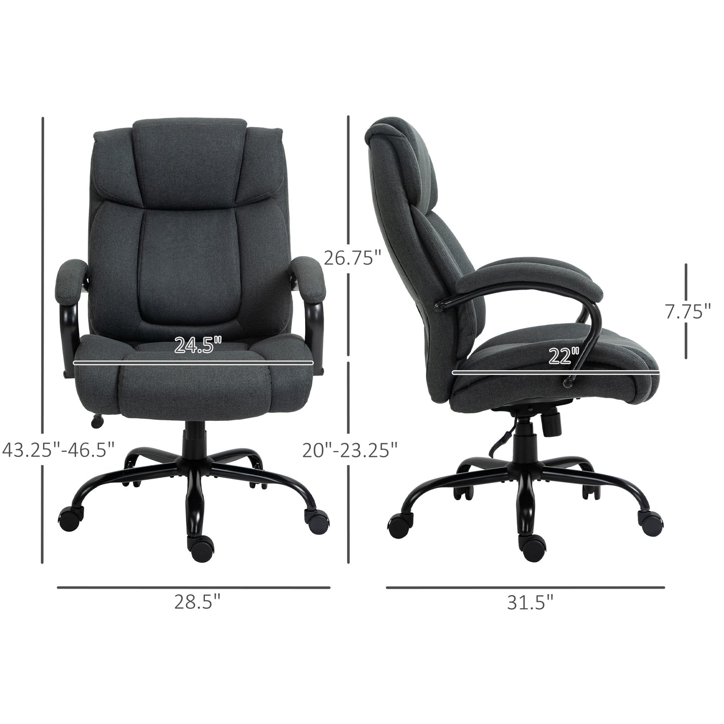 Executive Office Chair with Wide Seat, Computer Desk Chair with Adjustable Height, Swivel Wheels, Gray
