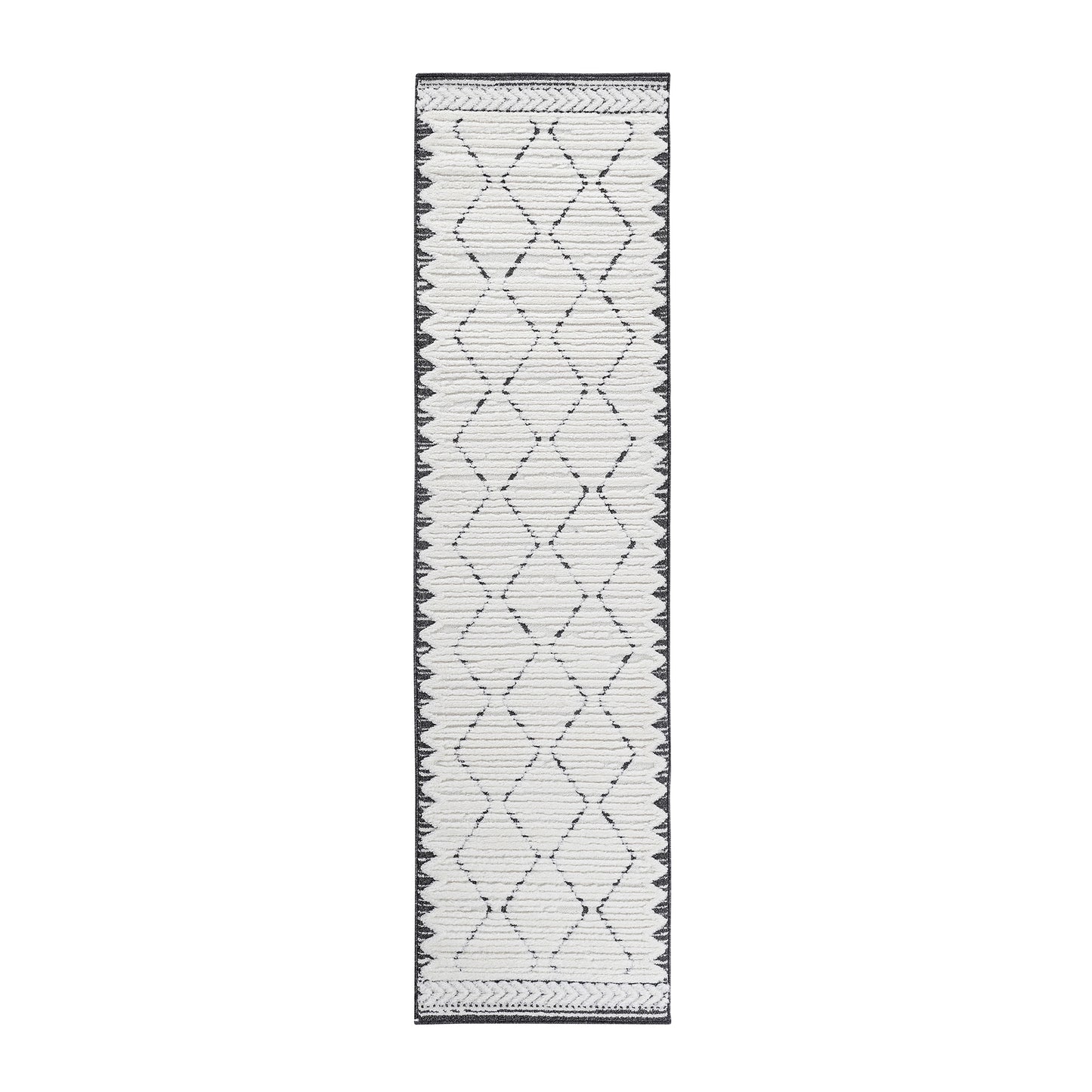 Step  High-Low Trellis Cream Anthracite Indoor Runner Rug, 2'2''x8', Modern, Contemporary, Geometric, Bohemian, Bedroom, Kitchen, Living Room, Hallway, Non Shedding Carpet