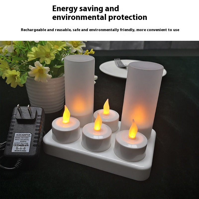 6-seat White Shell Led Charging Electric Candle Lamp Christmas Party Home Decoration Wedding Night Light Multicolor