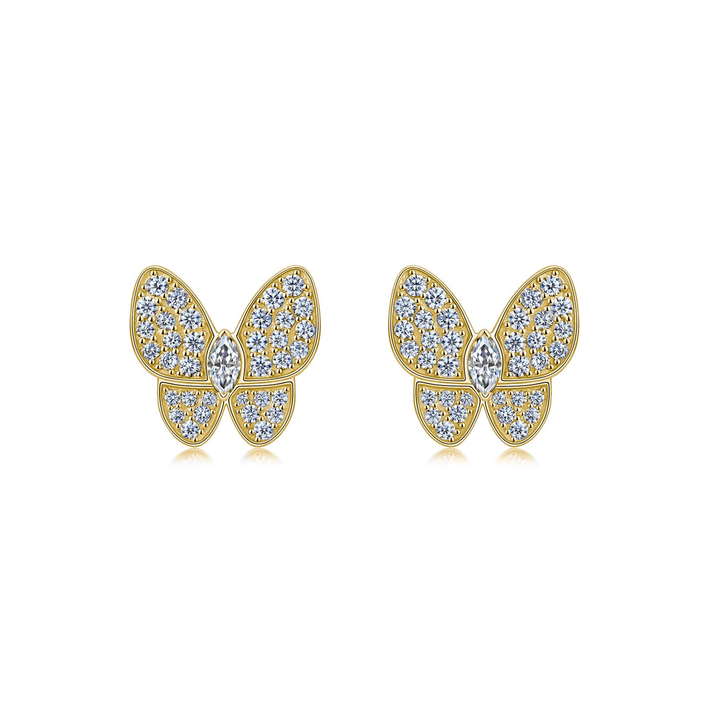 S925 Sterling Silver Butterfly Stud Earrings, D-VVS1 Marquise Moissanite Pave Wings, Platinum Plated 3.4g Women's Jewelry Gift Box