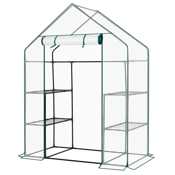 Mini Walk-in Greenhouse With PE Cover, 4-Shelf Indoor Outdoor Plant Gardening Green House For Garden Backyard, 56in  X 29in X 77in, White