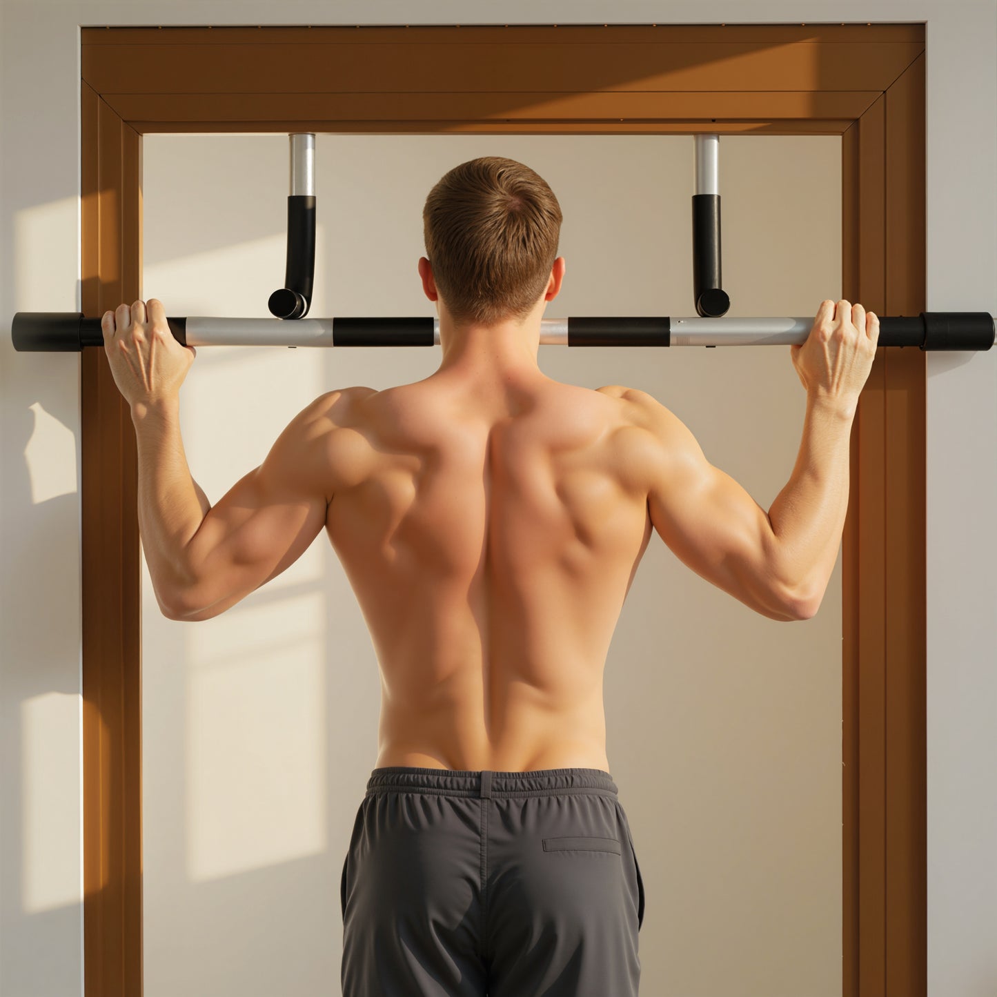 Pull Up Bar Doorway, Door Frame Chin Up Bar Push Up Bar For Home Gym Upper Body Workout, No Drilling Or Screws, Grey