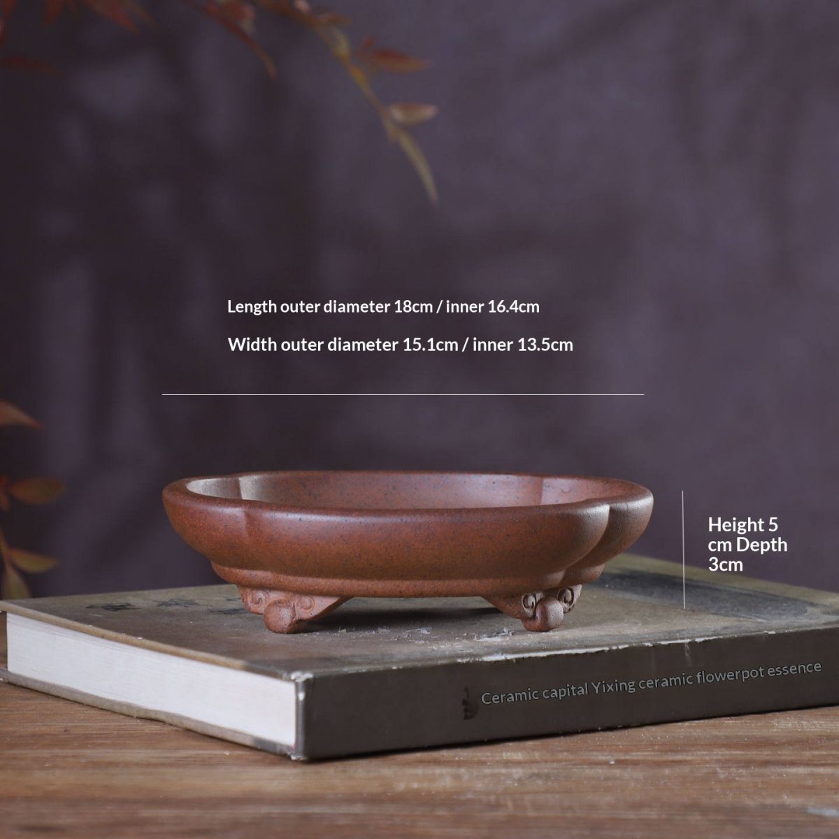 Wood-fired Landscape Pot Rectangular Or Square With Drum Nails Antique-style Chinese Purple Clay Flower Pot