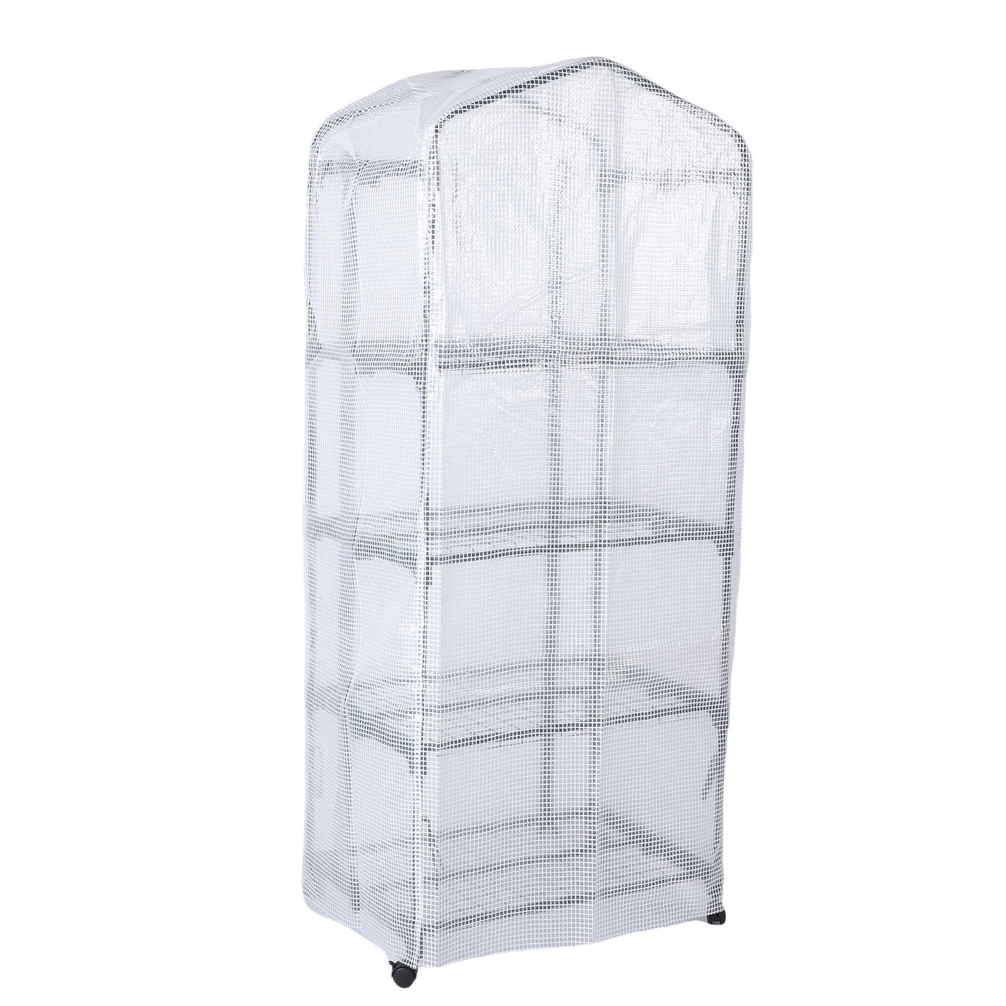 Greenhouse With PE Cover 360° Rotating Wheels Zippered Door Frost Proof 4 Tier Small Plants Green House For Indoor Outdoor White