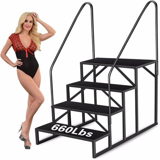Swimming Pool Ladder Above Ground, RV Steps With Handrail, Heavy Duty Pool Step Hot Tub Steps, 660 Lbs Weight Capacity Camper Step Stool Mobile Home Stair For Getting High  4 STEP, 2 HANDRAIL