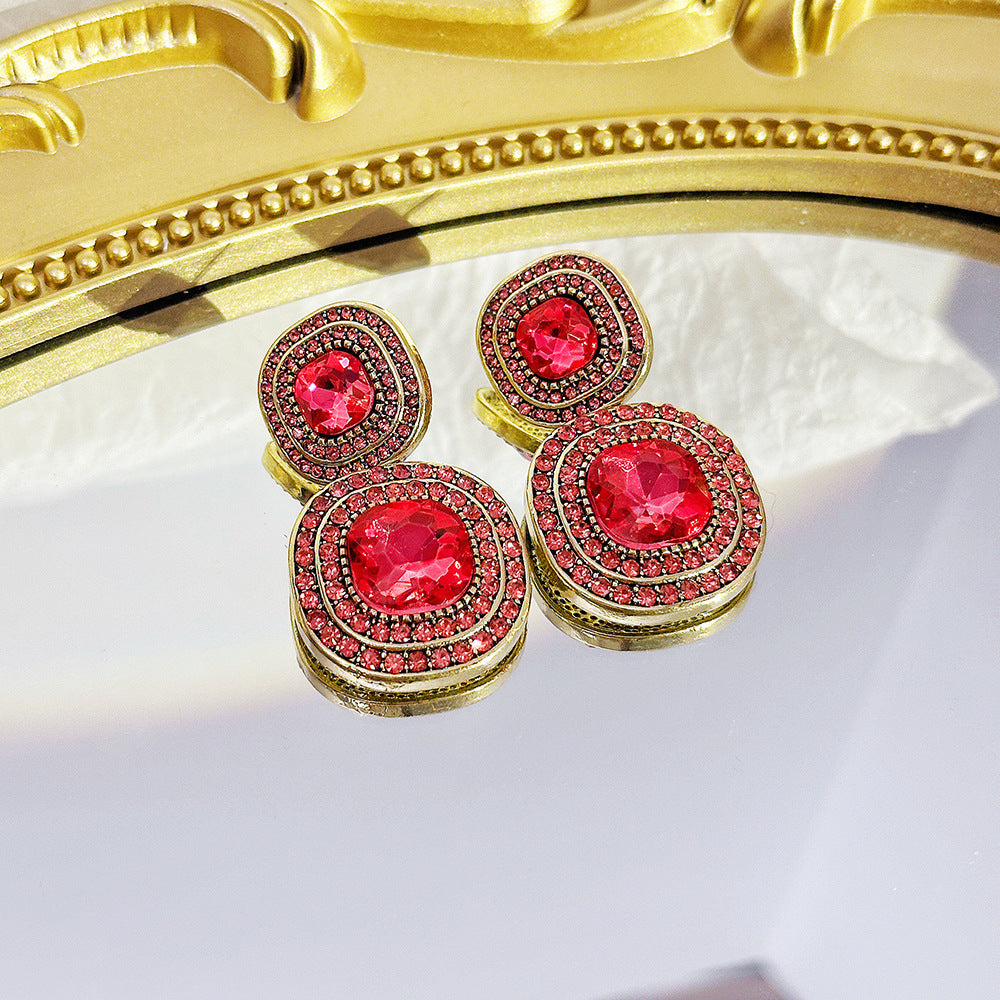 Vintage Enamel Flower Earrings - Retro Niche Premium Studs, Light Luxury Versatile Elegant Ear Jewelry For Women