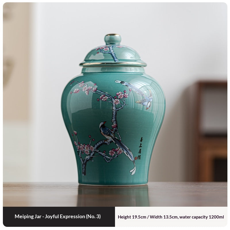 Simple Printed Enamel-Glazed General-Shape Ceramic Tea Caddy