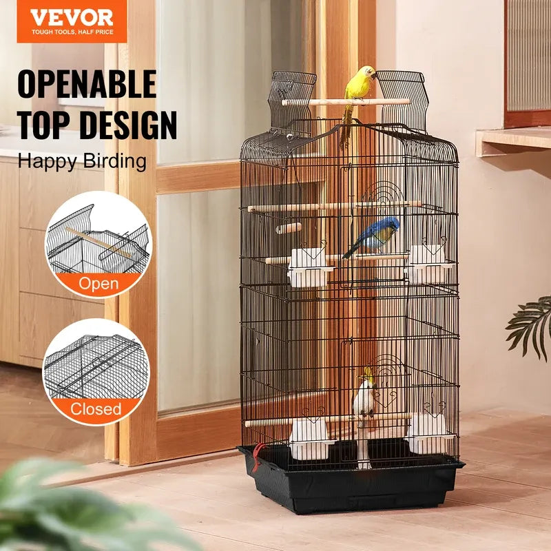 SucceBuy Open Top Large Parrot Bird Cage Hanging Bird Cage for Kinds of Birds Travel Pet Flight Birdcage with Swing and Perch