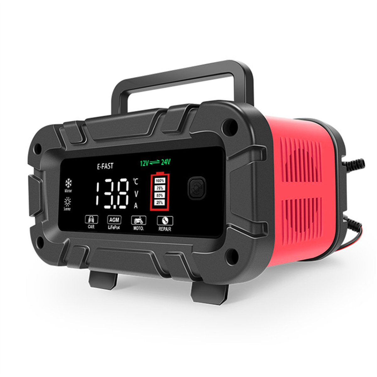 12v-20A 24v-10A Smart Battery Charger Lifepo4 Lead-Acid Agm-Gel Trickle Charger Battery Maintainer For AGM Lithium Motorcycle Boat Caravan Batteries 19x12.5x9.5cm Red