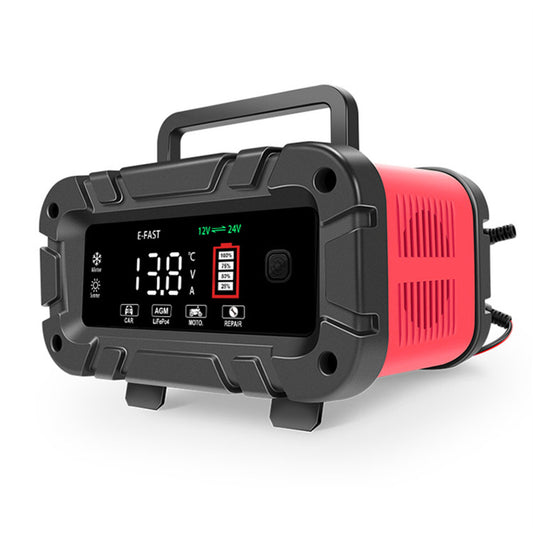 12v-20A 24v-10A Smart Battery Charger Lifepo4 Lead-Acid Agm-Gel Trickle Charger Battery Maintainer For AGM Lithium Motorcycle Boat Caravan Batteries 19x12.5x9.5cm Red