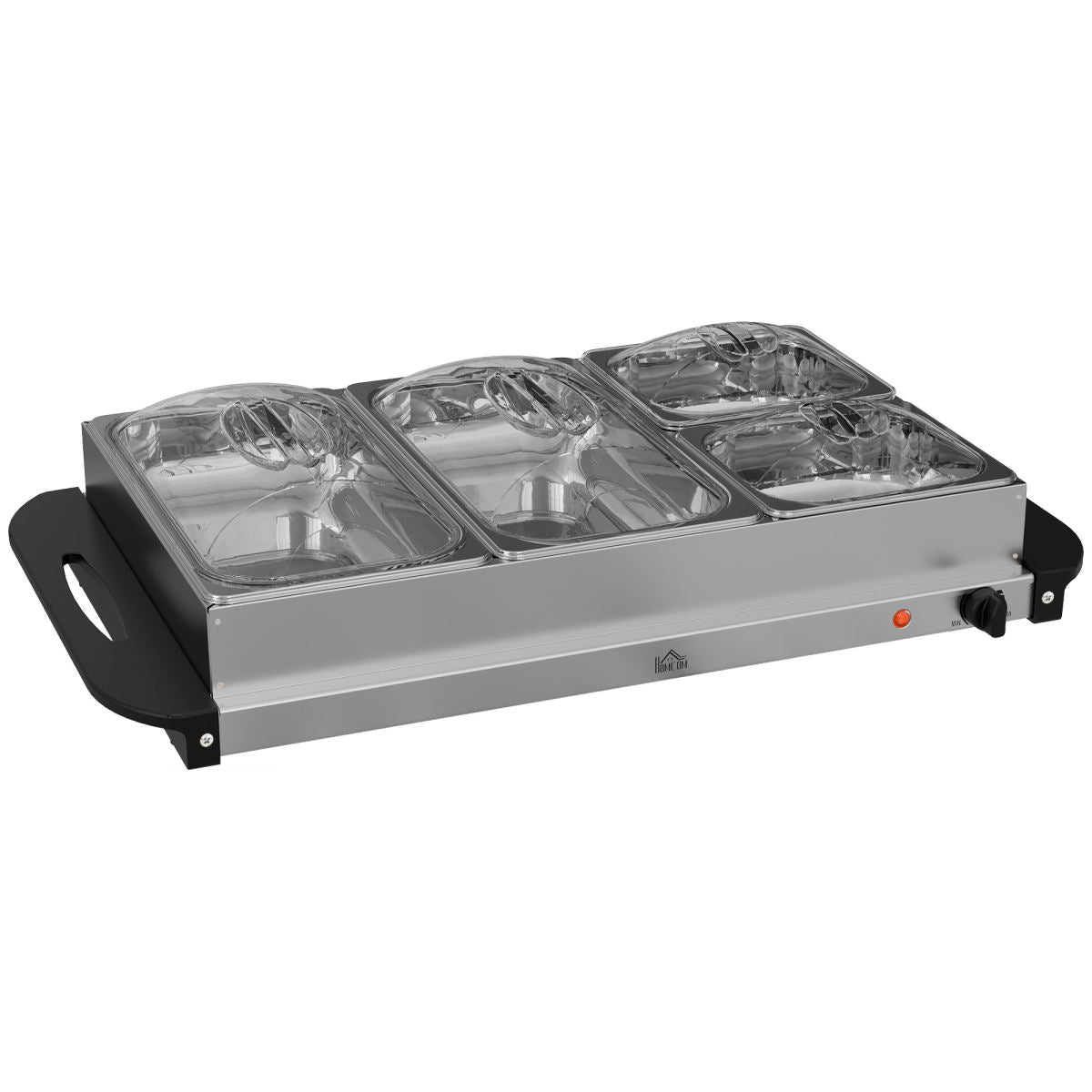 4 Tray Electric Food Warmer Buffet Server With Warming Plate, Cool Touch Handles, Adjustable Temperature, 300W, 2 X 2.4L And 2 X 1L Pans