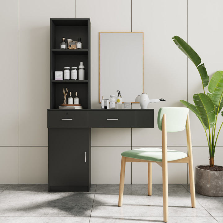 Black Modern Simple Hair Desk, Multi-layer Storage, Large Storage Space