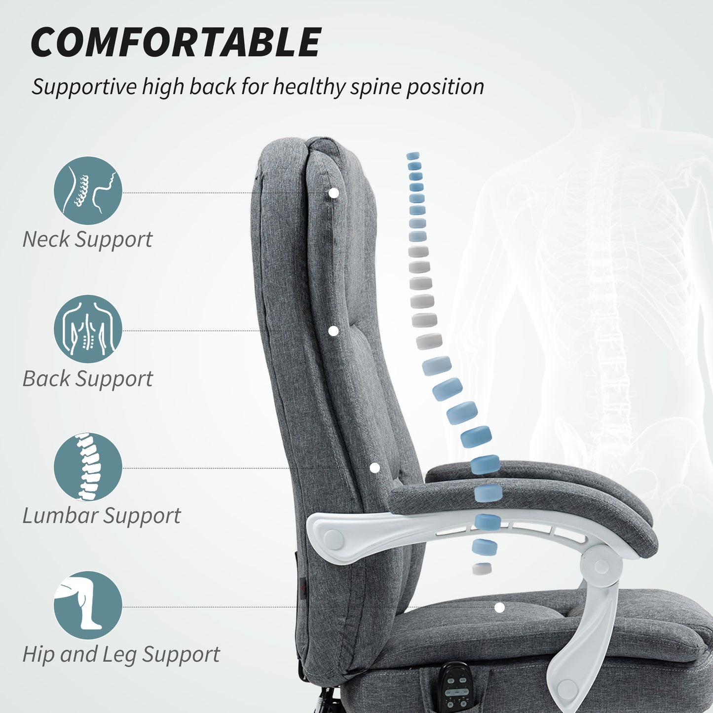 Six-Point Office Massage Chair, With Heat - Grey