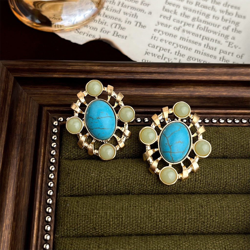 Elegant Vintage Floral Earrings For Women Silver Zircon Stud Earrings Retro Luxury Jewelry Gift
