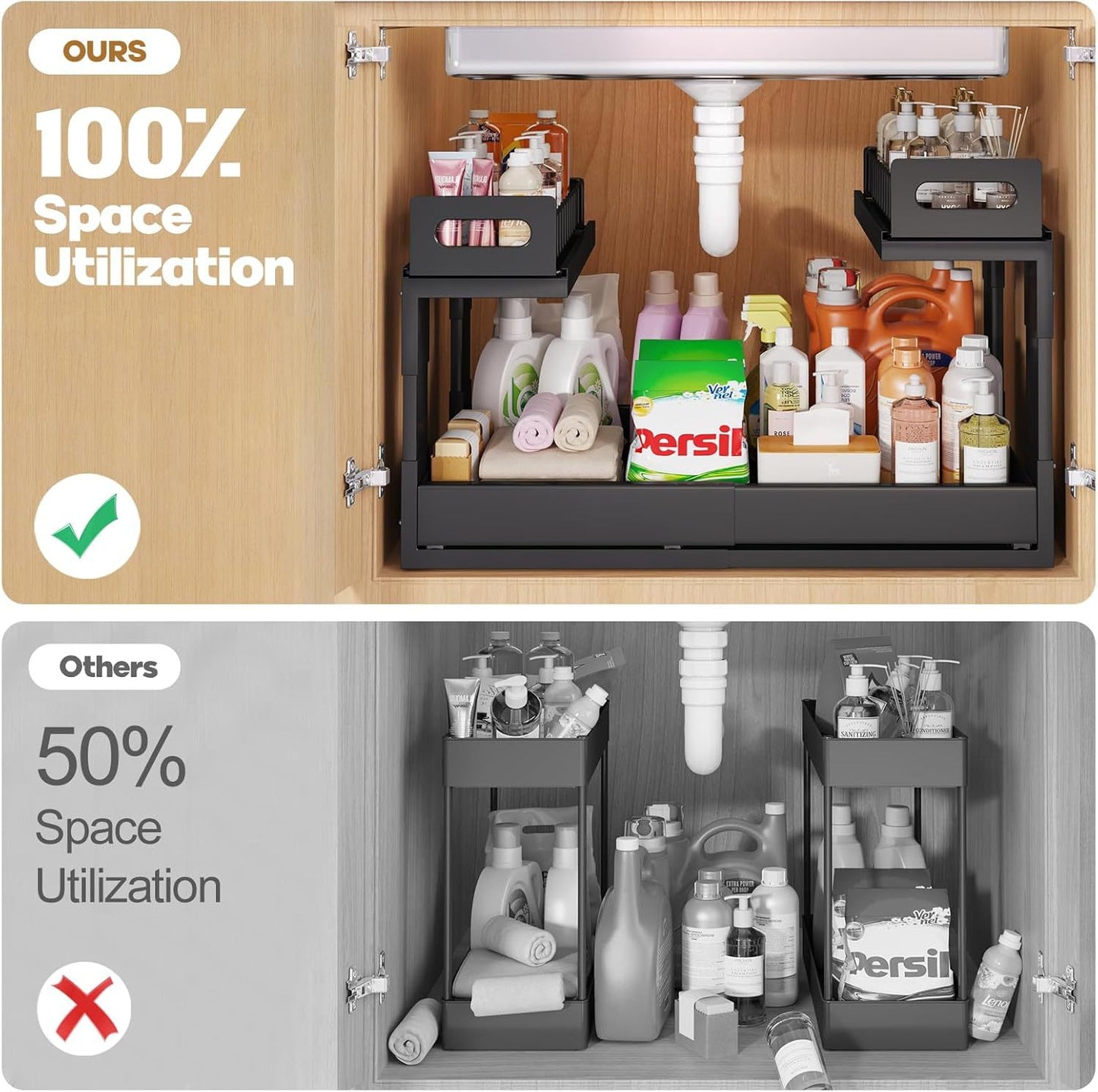 Under-sink Rack With Pull-out Tray Floor-standing And Adjustable Cabinet For The Kitchen