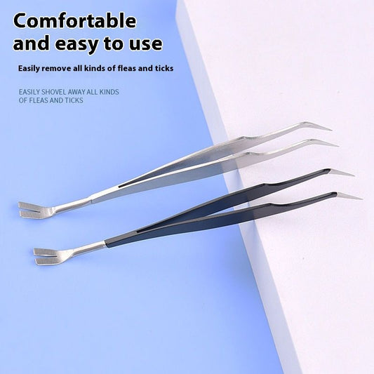 Stainless Steel Two-in-one Cleaning Pet Tick Clip Tweezers