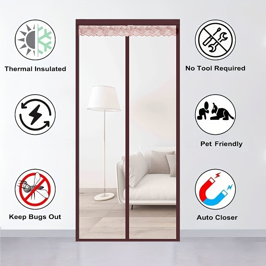 Magnetic Auto Close EVA Insulation Door Curtain, Summer Heat Block Windproof Anti Mosquito Pet Friendly Screen Curtain For Home Balcony