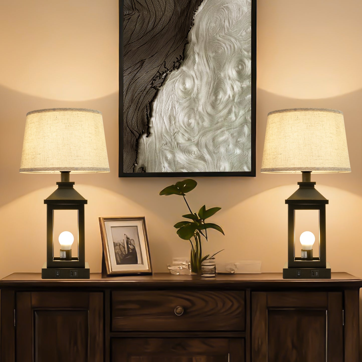 20.5in Black Farmhouse Bedside Table Lamp For Living Room, 3-Way Dimmable Touch Control Modern Nightstand Lamp With 2 Light For Bedroom, Home, Office Bulbs Included