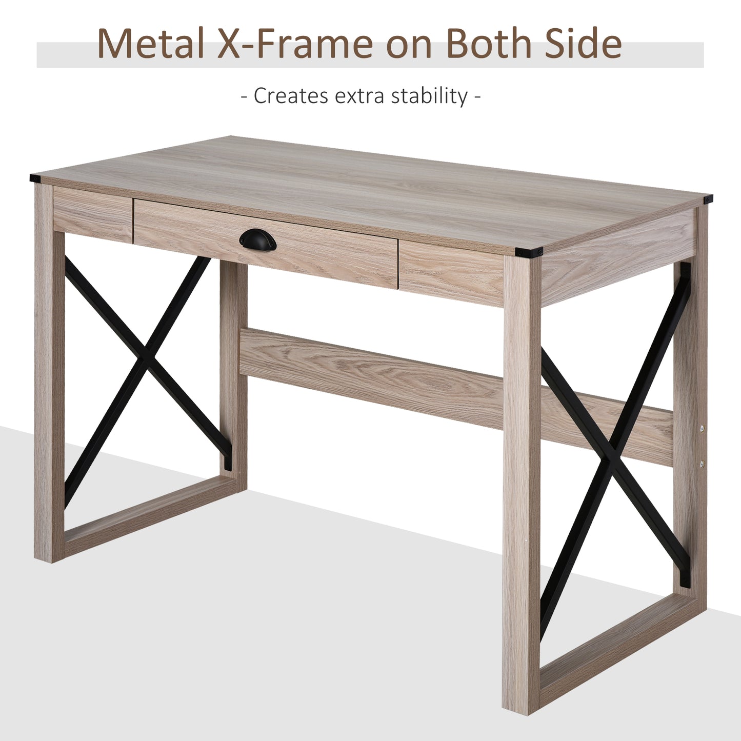 44 inch Home Office Computer Desk, Rustic Writing Desk, Farmhouse Workstation with Storage Drawer, X-Frame