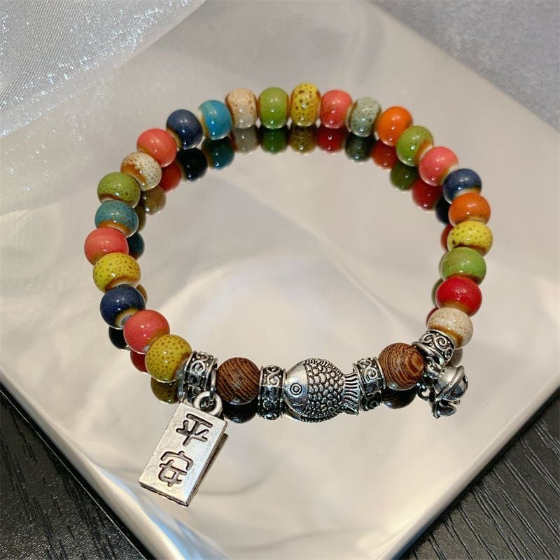 Xiang Koi Glass Bracelet Women's National Fashion Chinese Couple Bracelet Beaded Accessories Ethnic Bracelet