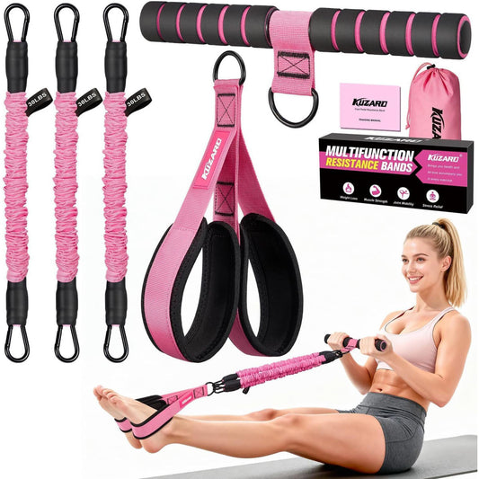 3 Tube Sit Up Resistance Bands With Handles & Foot Pedals, Adjustable Abdominal Exercise Equipment, Multifunctional Resistance Trainer For Abs, Waist, Arms & Leg Workout For Women