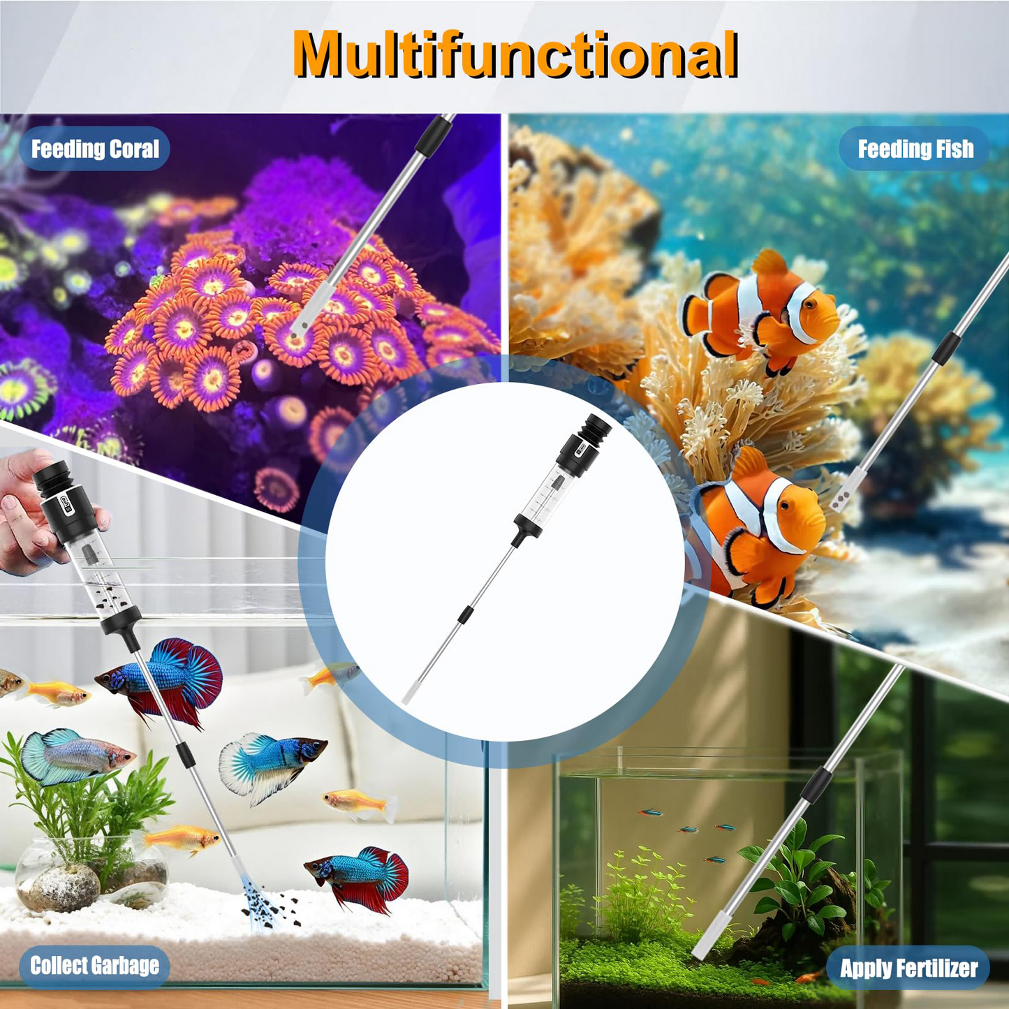 Carefree Fish Aquarium Siphon Upgraded Turkey Baster Fish Poops Collector Feeding Tube For Fish And Coral