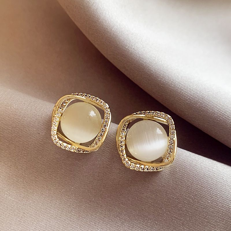 New Arrival Cat's Eye Stone & Pearl Earrings, Elegant Minimalist Premium Stud Earrings, Hot Sale Delicate Ear Jewelry For Women