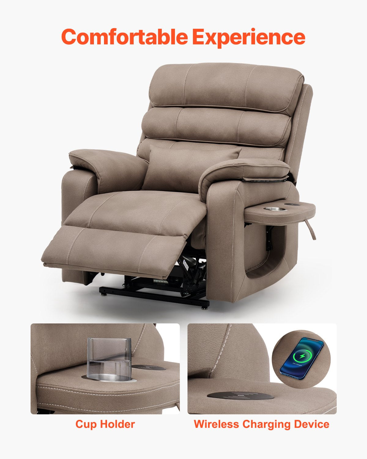 Power Lift Recliner Chair, Lift Chair With Heat And Massage For Elderly, Dual Motor Recliner Chair With A  Cup Holder, Infinite Position Adjustment Electric Recliner (Medium-Wide, Light Brown)