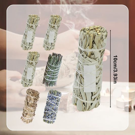 Party Decorations & Accessories—6-Piece Sage Incense Sticks (Mugwort, Lavender, Rosemary + White Sage) 10 Cm Handcrafted Incense Sticks