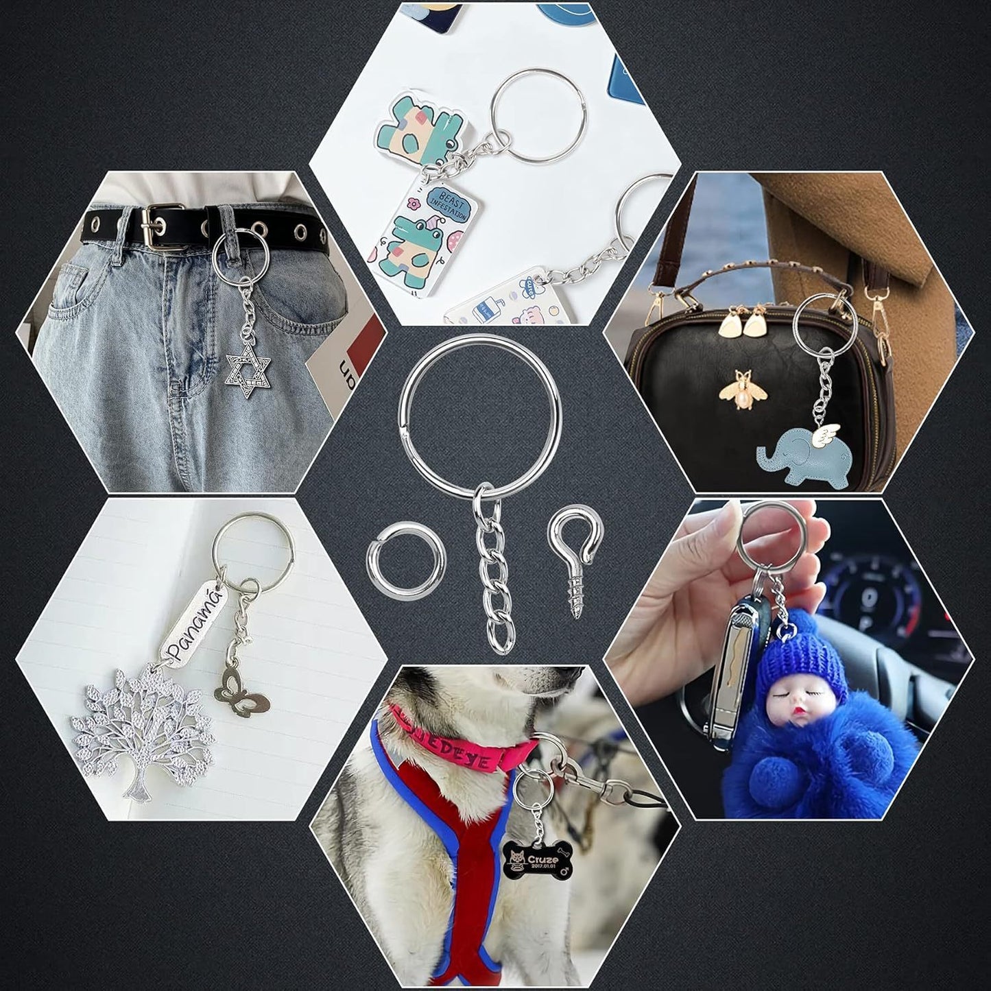 Key Chains With Chain, 48x25mm, Including Eyelets And Connecting Rings—120-Piece Set For Organization—Party Accessories Set