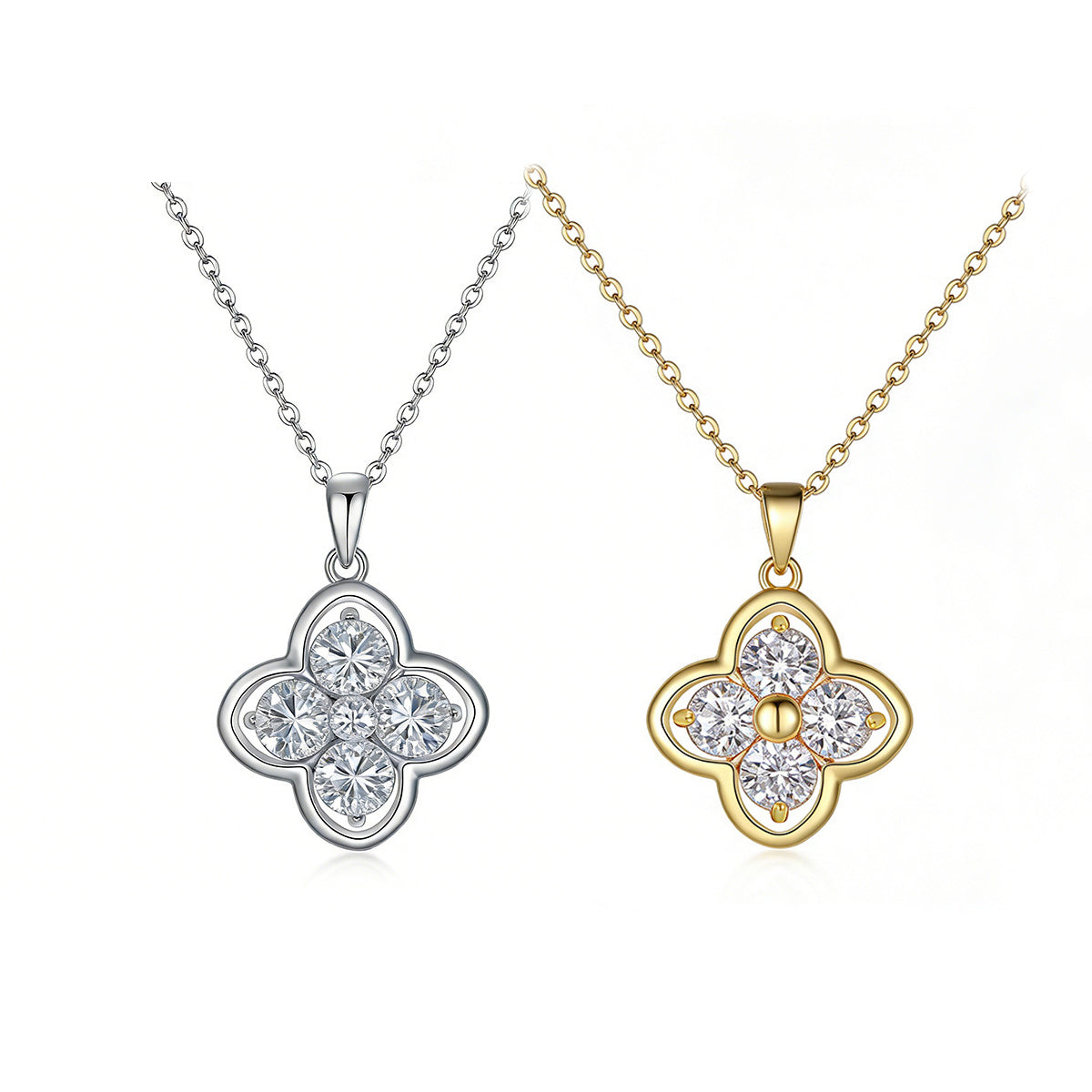 S925 Sterling Silver 4pcs 5mm Round Moissanite Clover Necklace 45cm Platinum Gold Plated GRA Certified Gift Box