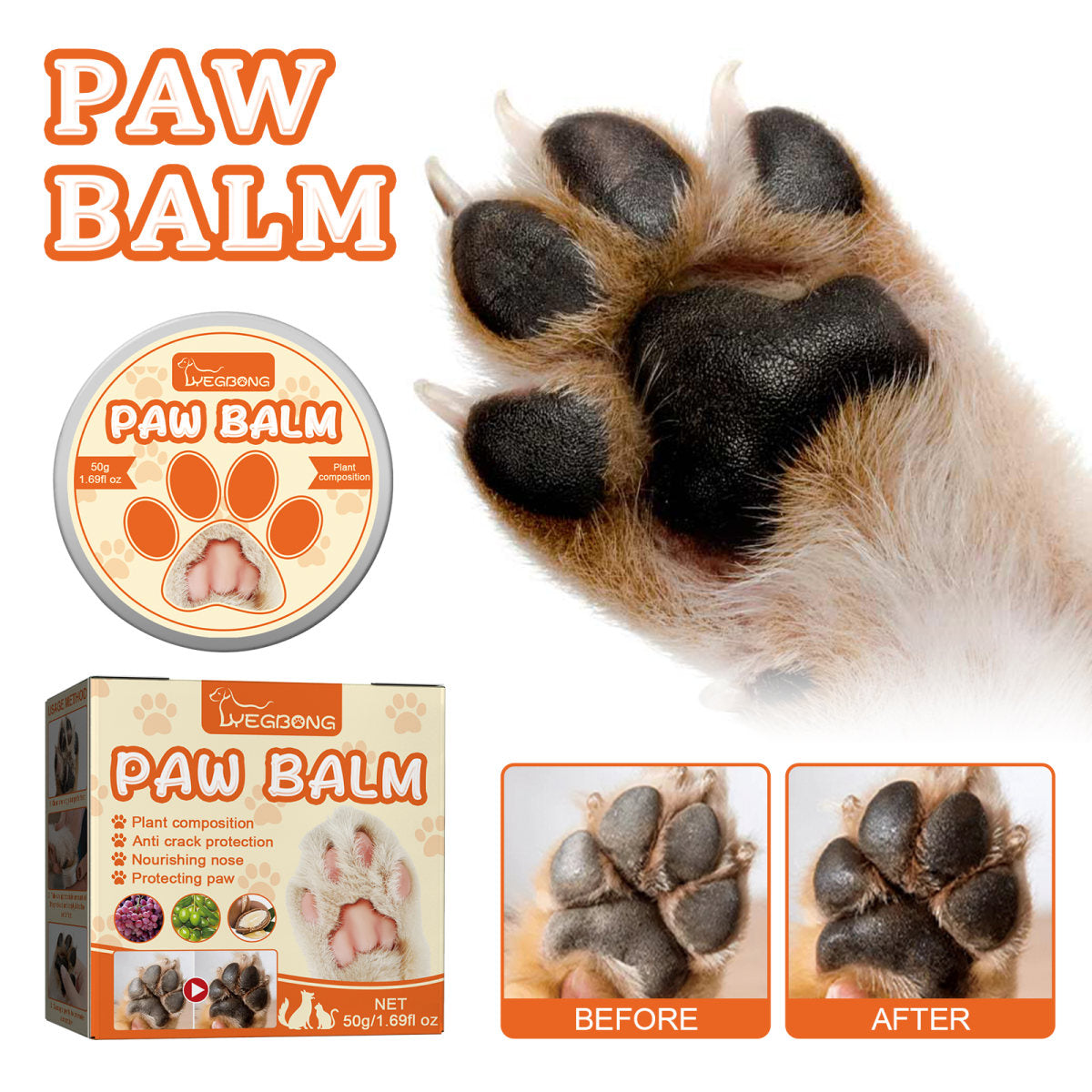 Yegbong Pet Moisturizing Paw Balm Suitable For Cats And Dogs, Protects And Moisturizes Paw Pads