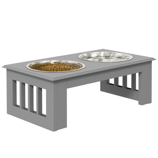 PawHut Raised Dog Feeding Bowls With Stand, Stainless Steel For  Extra Small And Small Dog, 44L X 24W X 15H Cm - Grey
