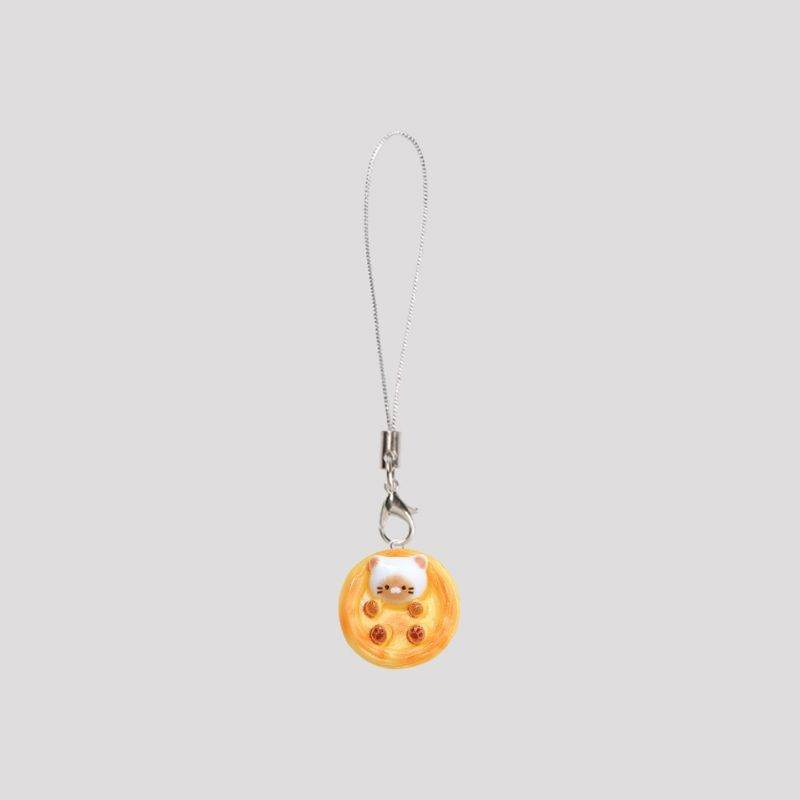New Cute Kitten Egg Tart Simulation Mobile Phone Pendant