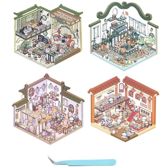 3D Cottage Landscape Stickers Korean DIY Decompression