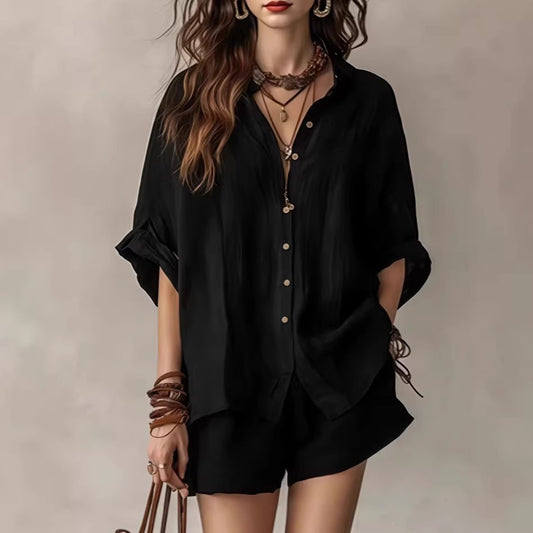 Casual Womens Fashion Shirt And Shorts Set