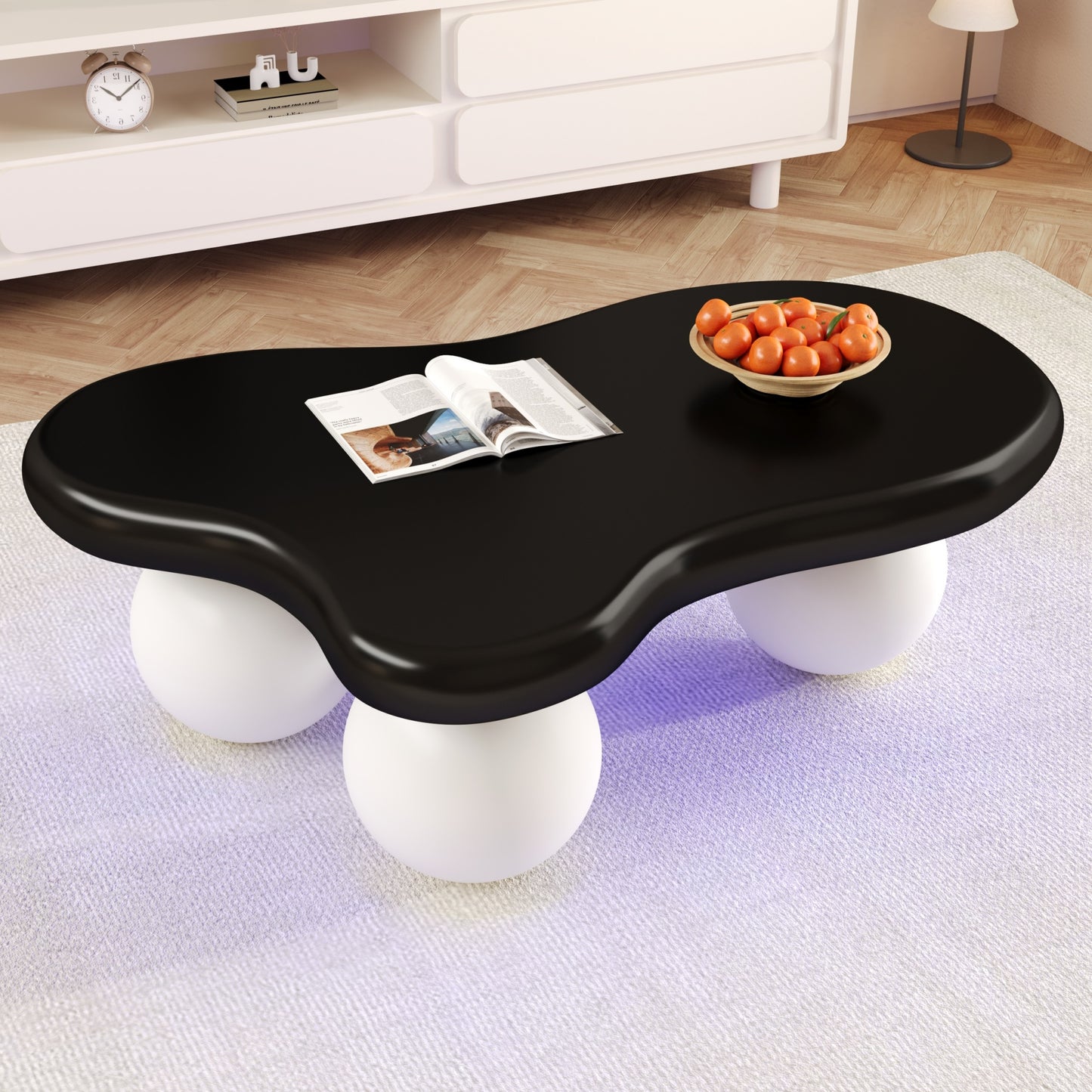 Cloud Style Coffee Table With LED Lighting  16 Colors Selectable, Coffee Table, Cloud Shape Design, Round Leg Design, Stylish Highlight For Modern Living Room And Childrens Room
