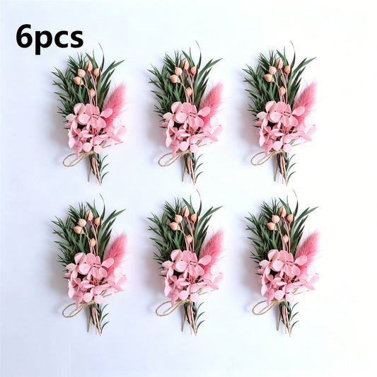 6 Mini Dried Flower Bouquets, Pink Assortment With Hydrangeas & Decorations—Decor, Gifts, And Party Supplies Set