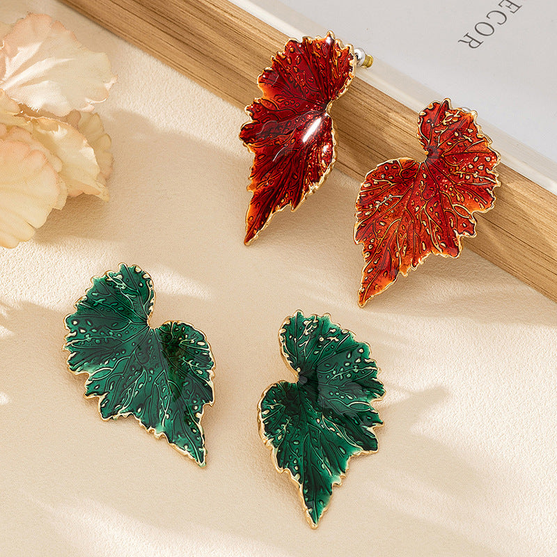 Vintage Style Exaggerated Leaf Stud Earrings For Women, Trendy Fashion Unique Personality Elegant Temperament Daily Fashion Ear Jewelry