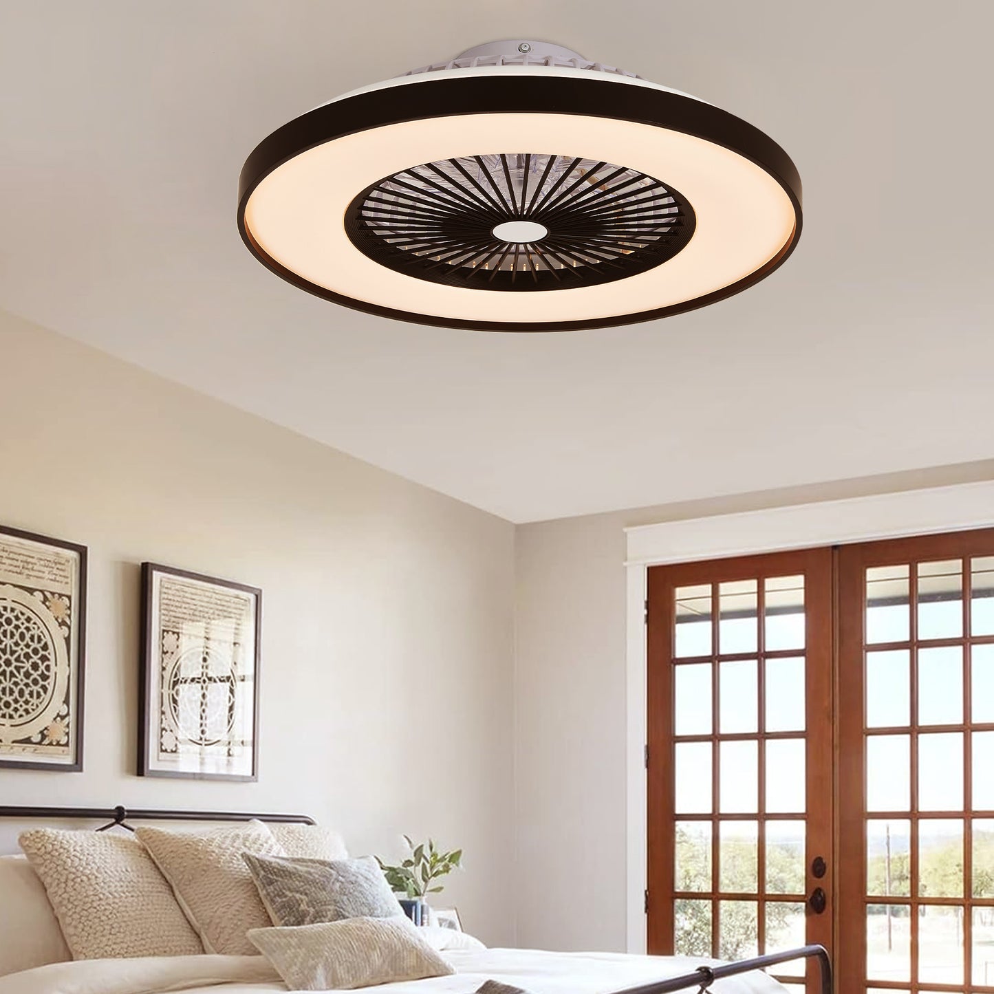 23-inch Black Ceiling Fan Light With LED RGB   Dimmable & Color-Changing, APP & Remote Control, Modern Smart Ceiling Fan For Living Room, Bedroom, And Dining Room  Silent 6-Speed Reversible DC Motor