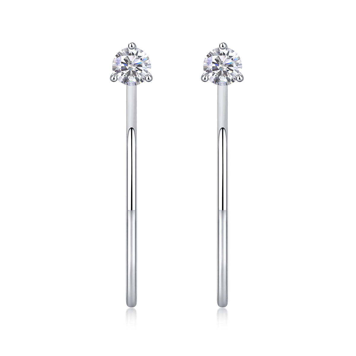 S925 Sterling Silver Long Hoop Earrings, 0.6ct D-VVS1 Moissanite, Platinum Plated 2.6g Women's Minimalist Jewelry Gift Box